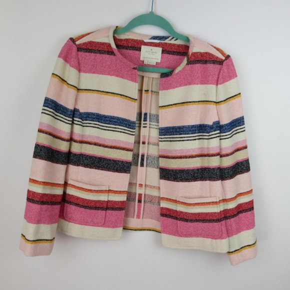 Kate Spade Berber Stripe Collarless Blazer Jacket sz 8